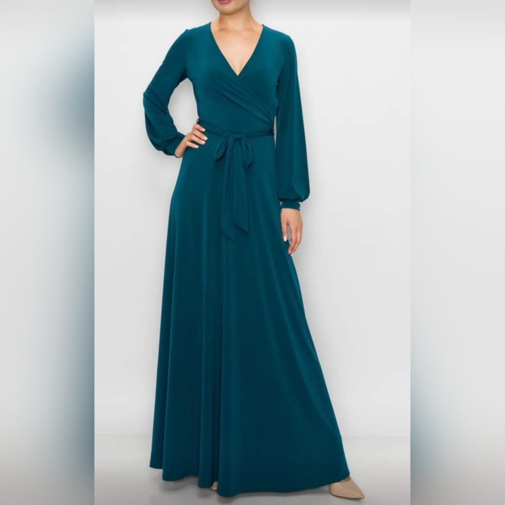 Stunning Hunter Green Wrap Maxi Dress